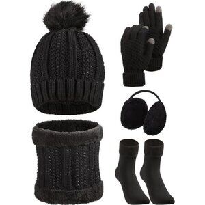 Womens winter hat scarf gloves set fleece lined touchscreen beanie earmuffs